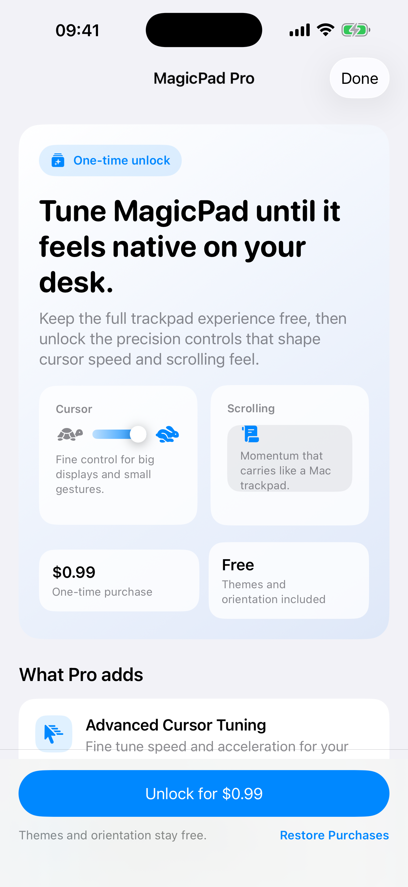 MagicPad Pro purchase screen showing a one-time unlock price.